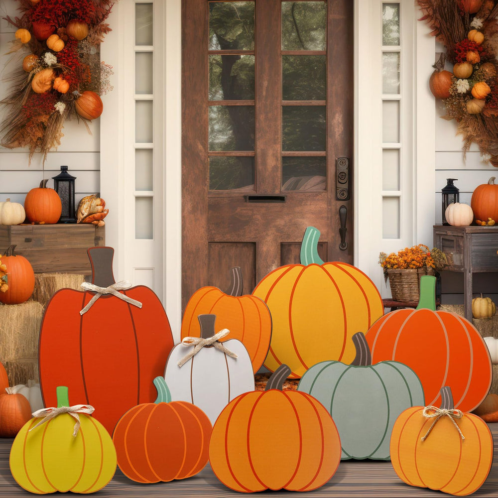 Yookeer pumpkins styled on a mantel adding cozy fall atmosphere indoors