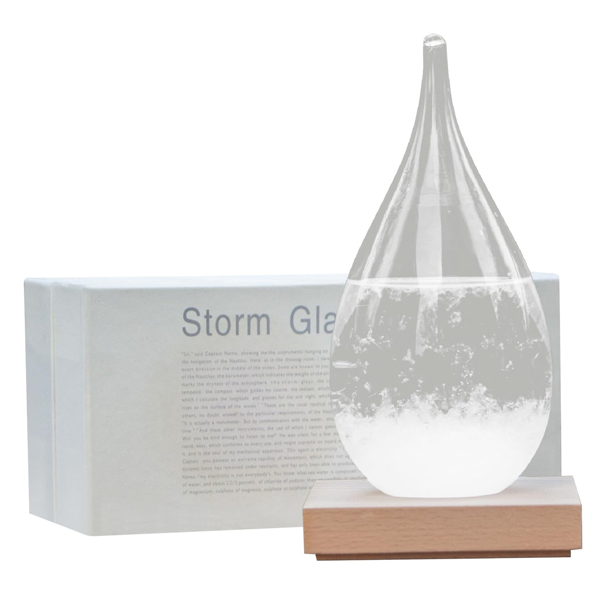 YOOMINI drop-shaped storm glass front view showing elegant silhouette and decor benefit
