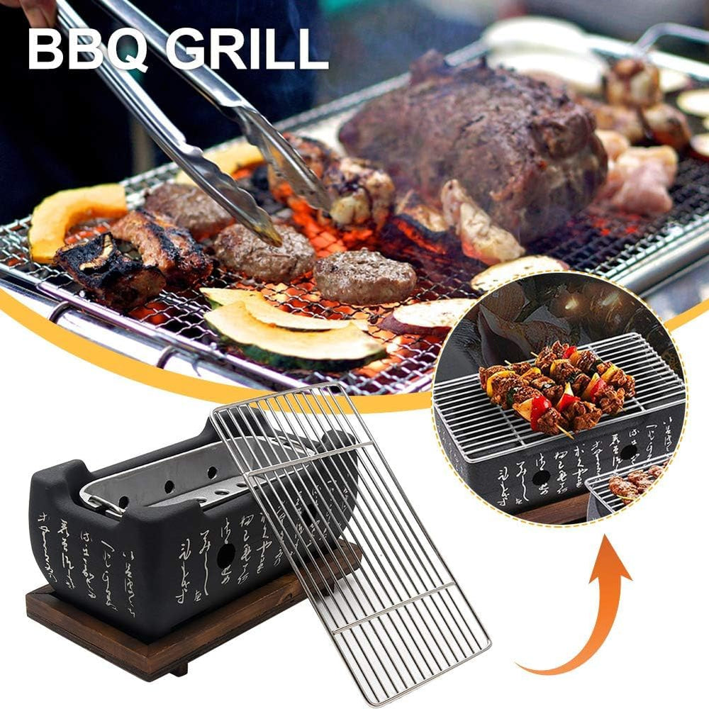 YOOODONNN grill in use with yakitori skewers demonstrating efficient charcoal cooking