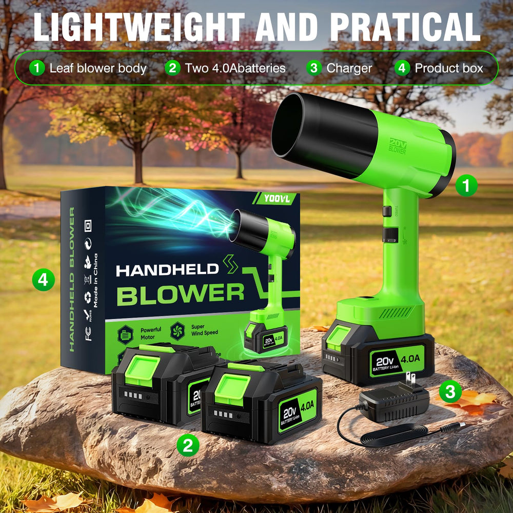 YOOVL two 4.0Ah batteries with fast charger, extended runtime benefit