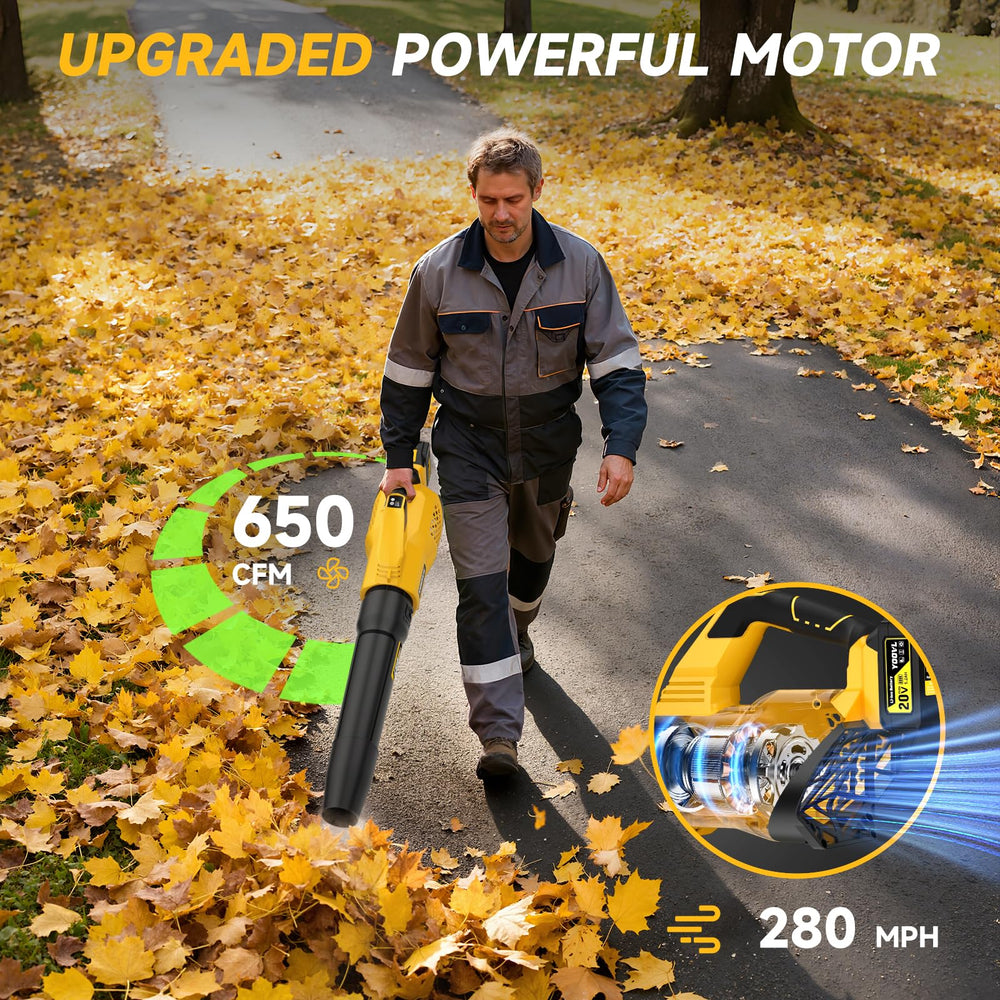 YOOVL two 5.2Ah batteries and fast charger displayed, extended runtime benefit
