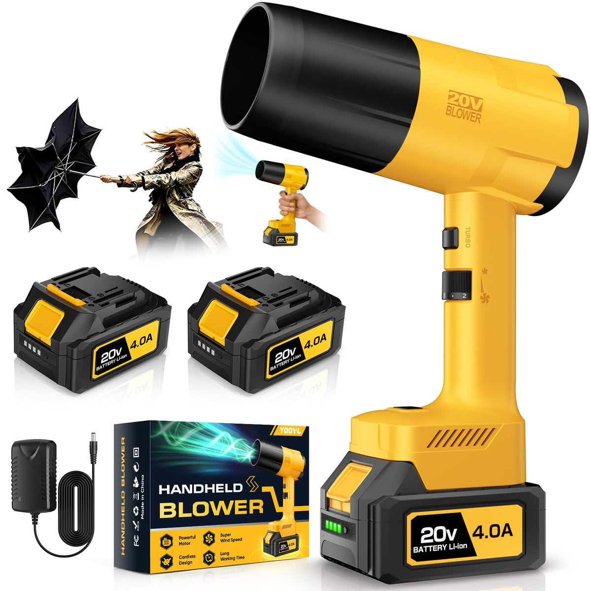 YOOVL front view of blower showing compact design and portability
