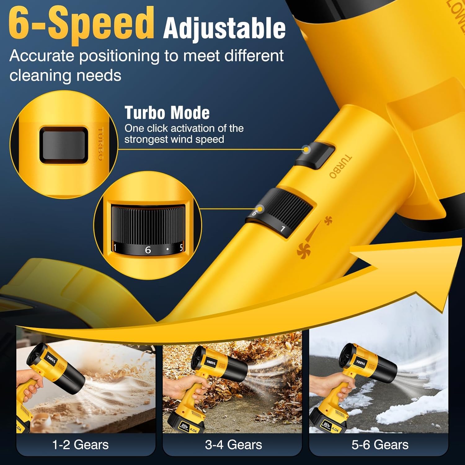 YOOVL handheld in use clearing leaves on a patio for fast yard cleanup