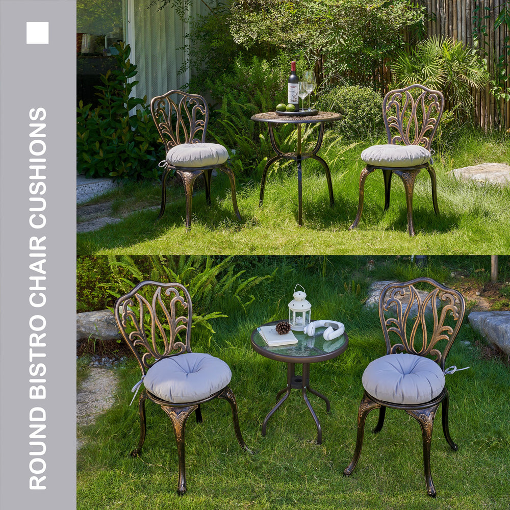 YOOZEKU cushions on outdoor bistro chairs on patio showing added comfort benefit