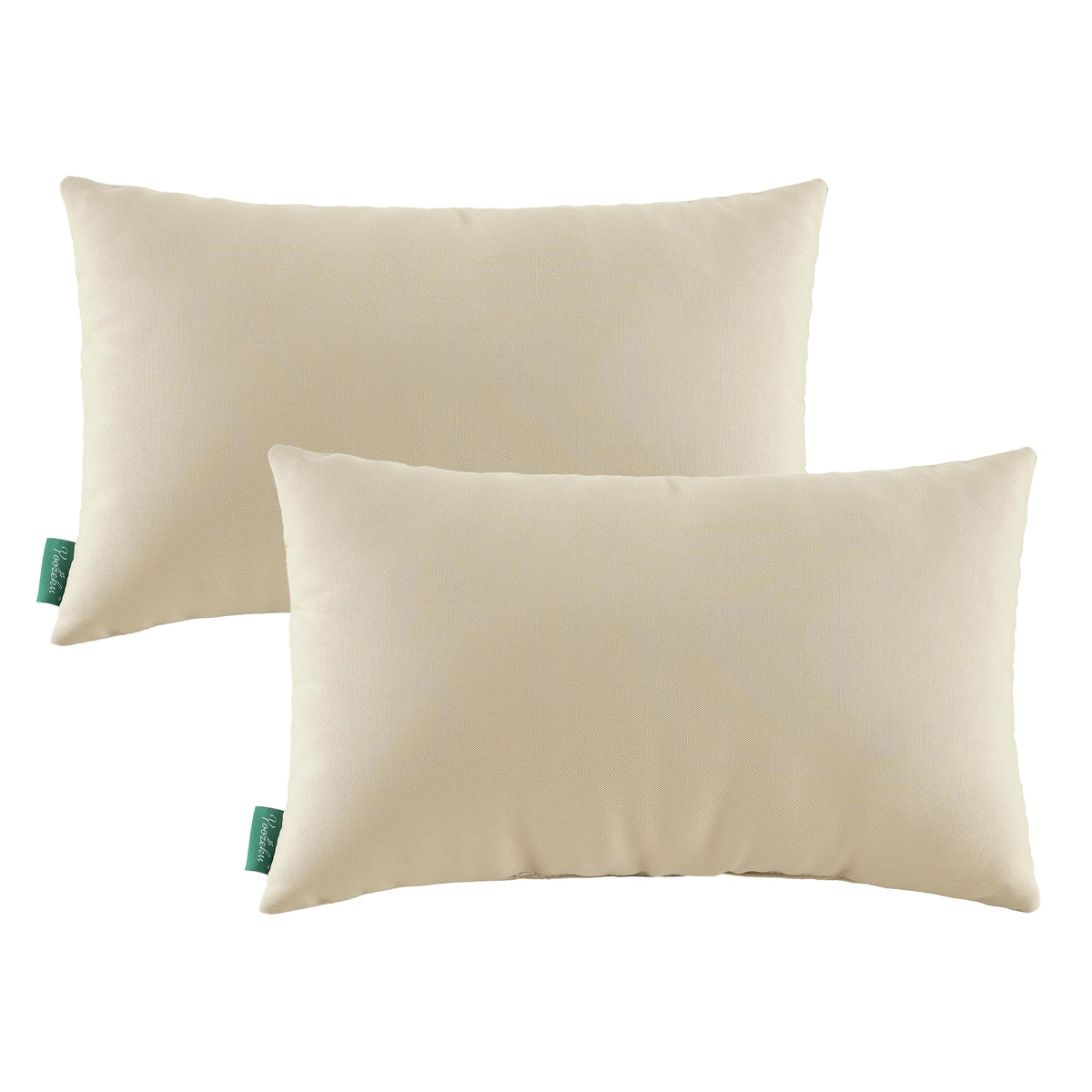 YOOZEKU front view of two beige lumbar pillows showing clean styling and support