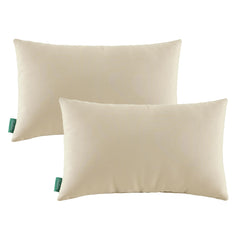 YOOZEKU front view of two beige lumbar pillows showing clean styling and support