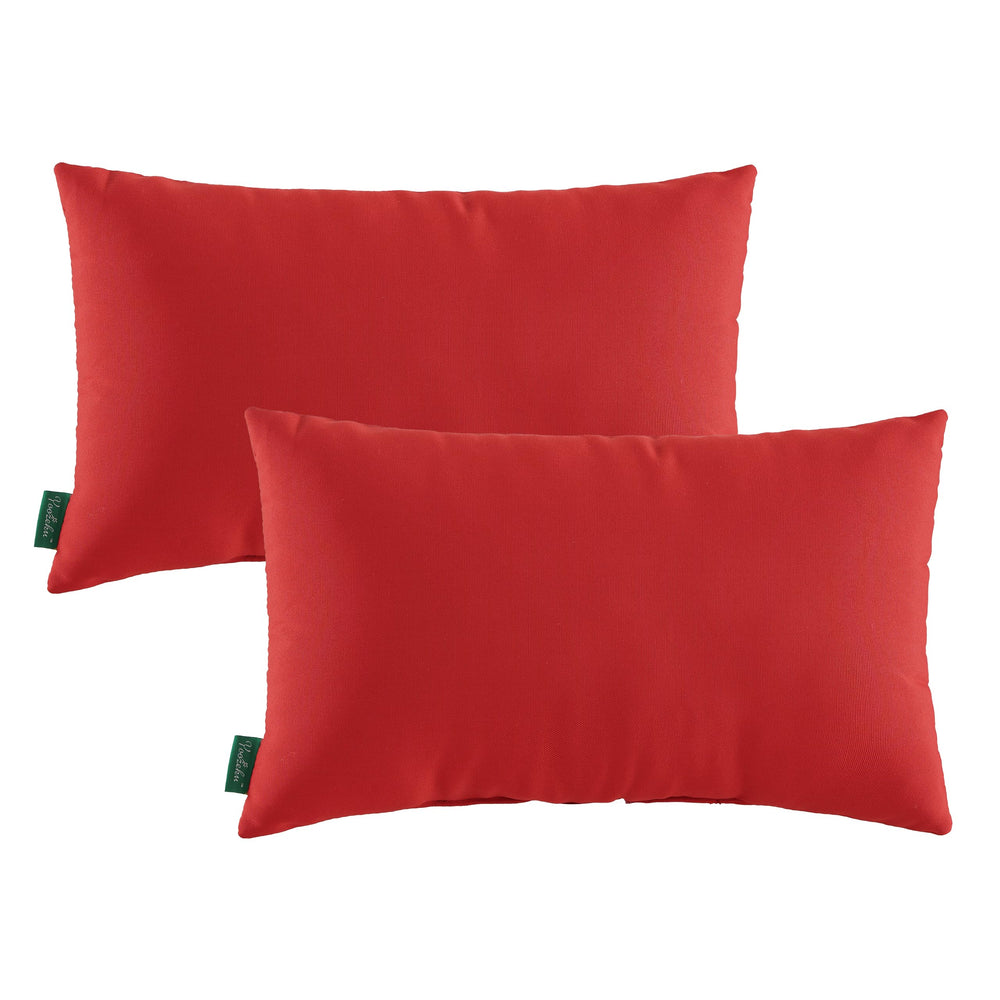 YOOZEKU front view of two red lumbar pillows adding vibrant color and support