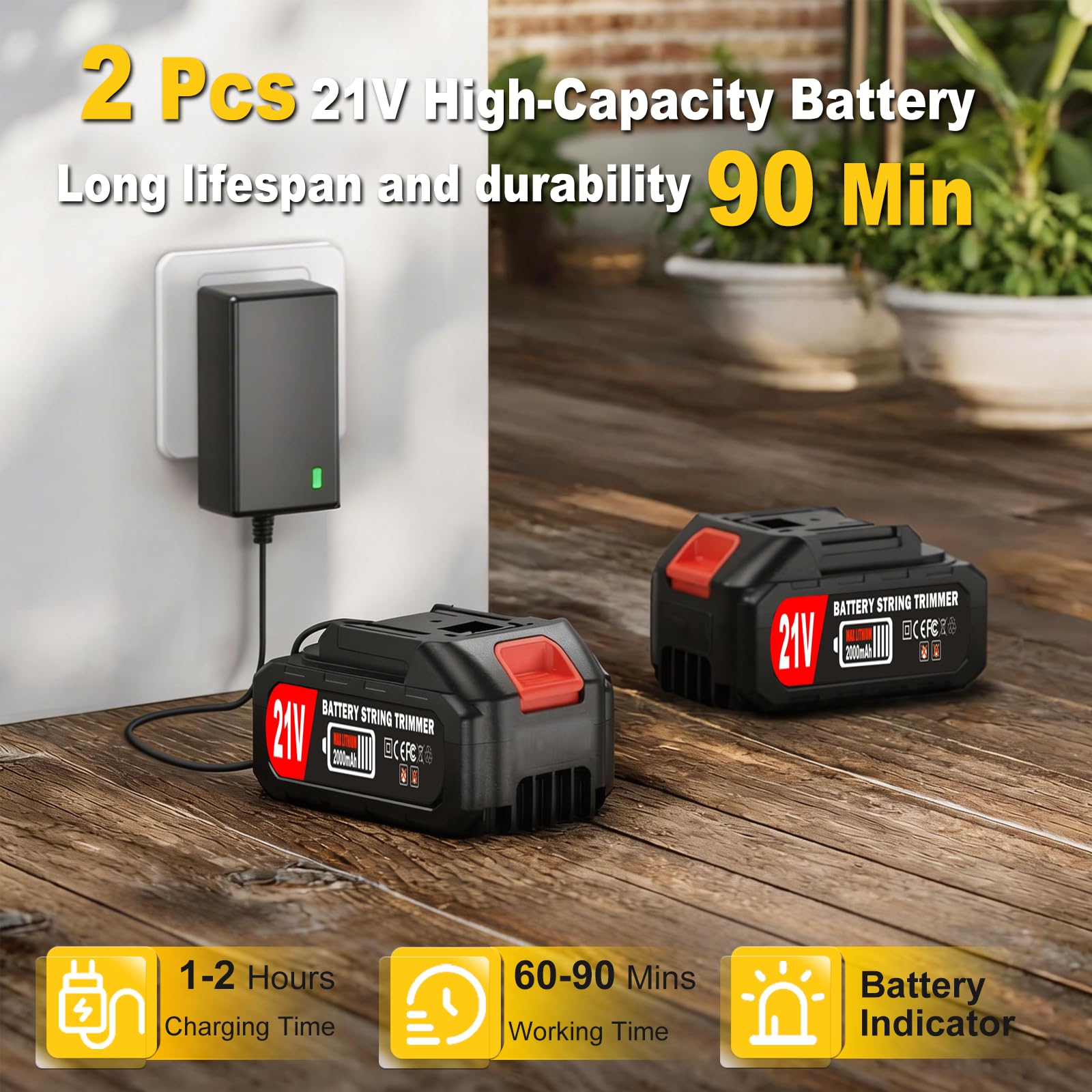 YOPTWX two batteries and charger displayed for extended runtime advantage