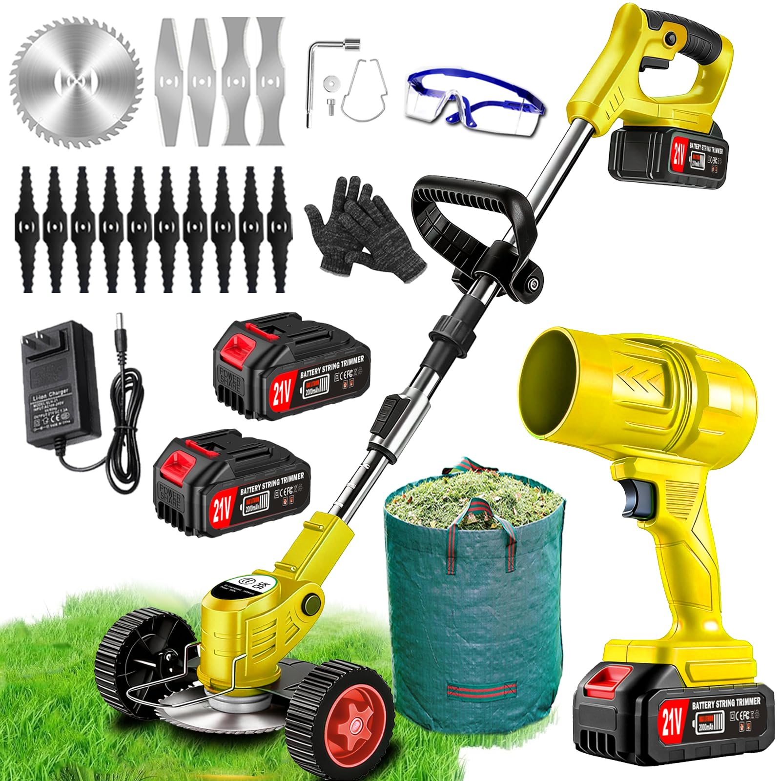 YOPTWX front view of cordless trimmer and blower showing compact kit benefits