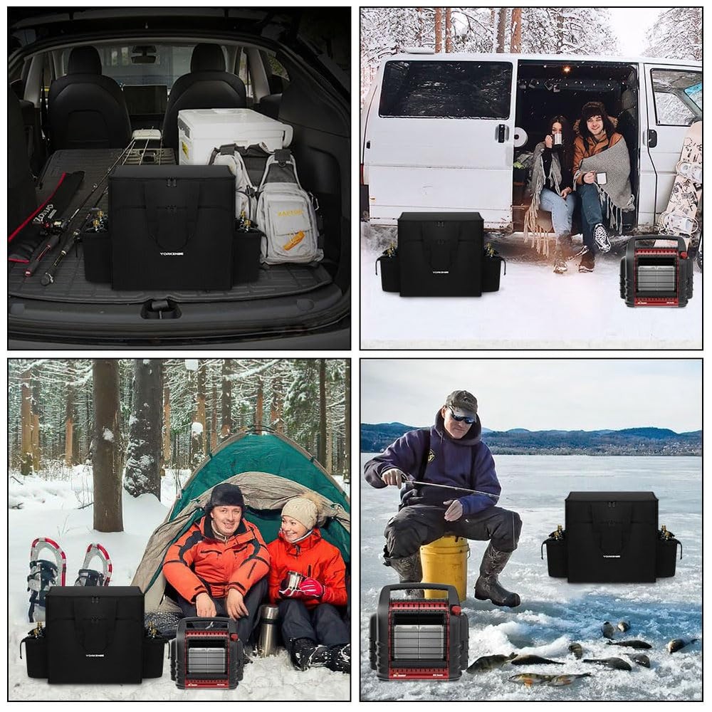 Yorkenbe bag beside tent and heater illustrating camp-ready protection