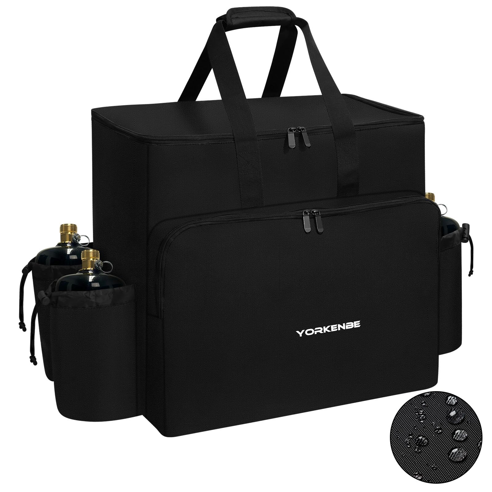 Yorkenbe front view showing bag holding heater and easy transport benefit