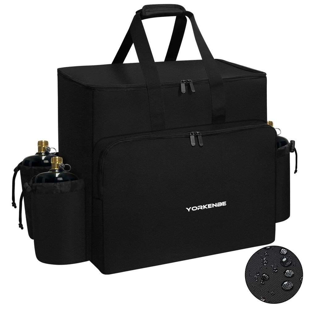Yorkenbe front view showing bag holding heater and easy transport benefit