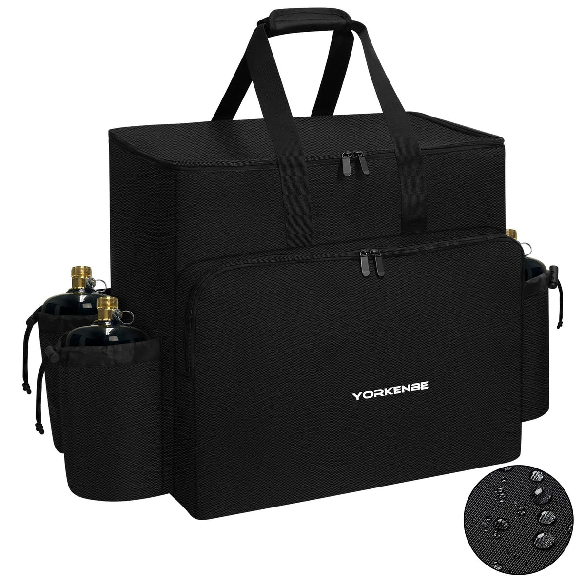 Yorkenbe front view showing bag holding heater and easy transport benefit