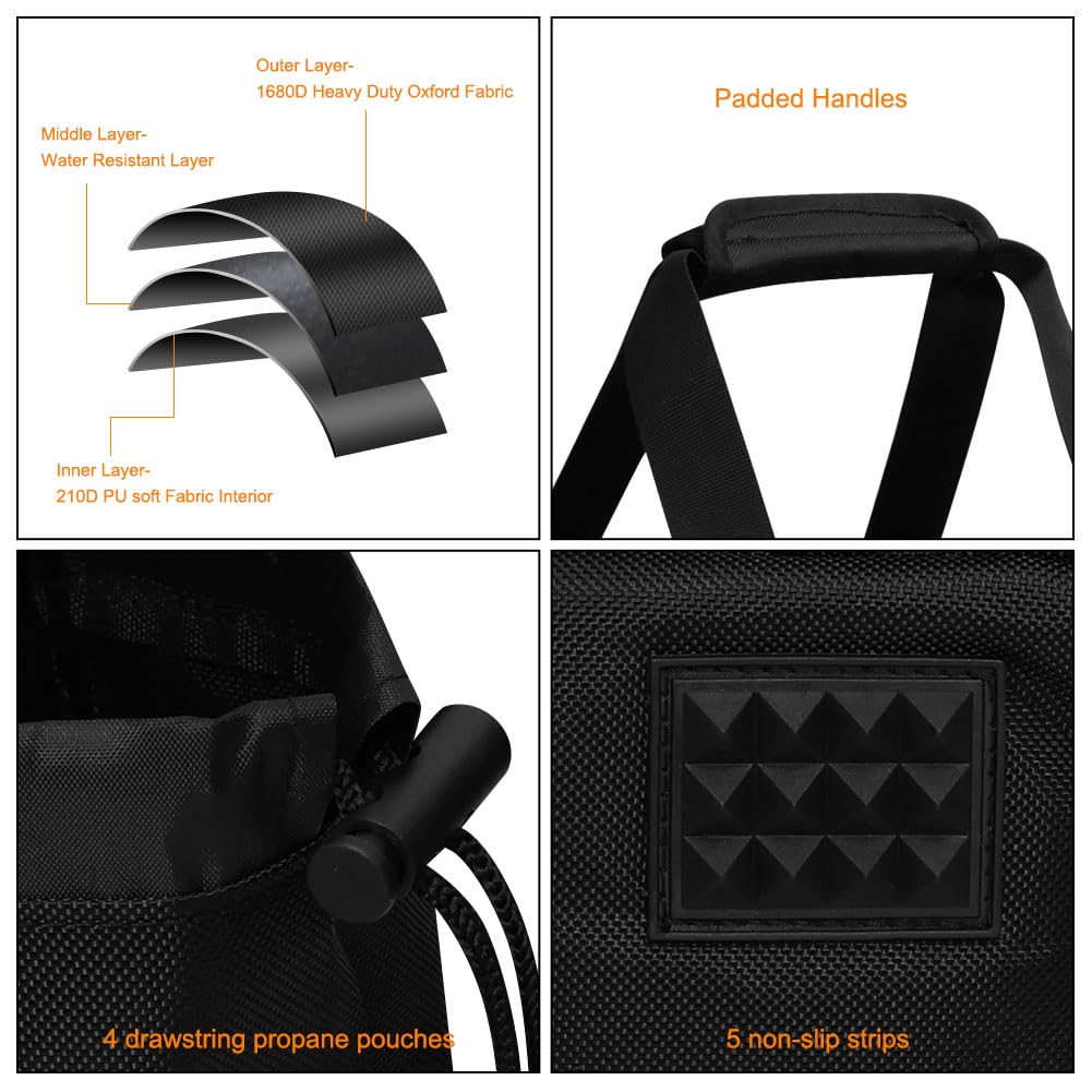 Yorkenbe side pockets holding propane canisters for organized storage