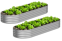 Yortrek front view of two packaged galvanized planter beds showing space saving