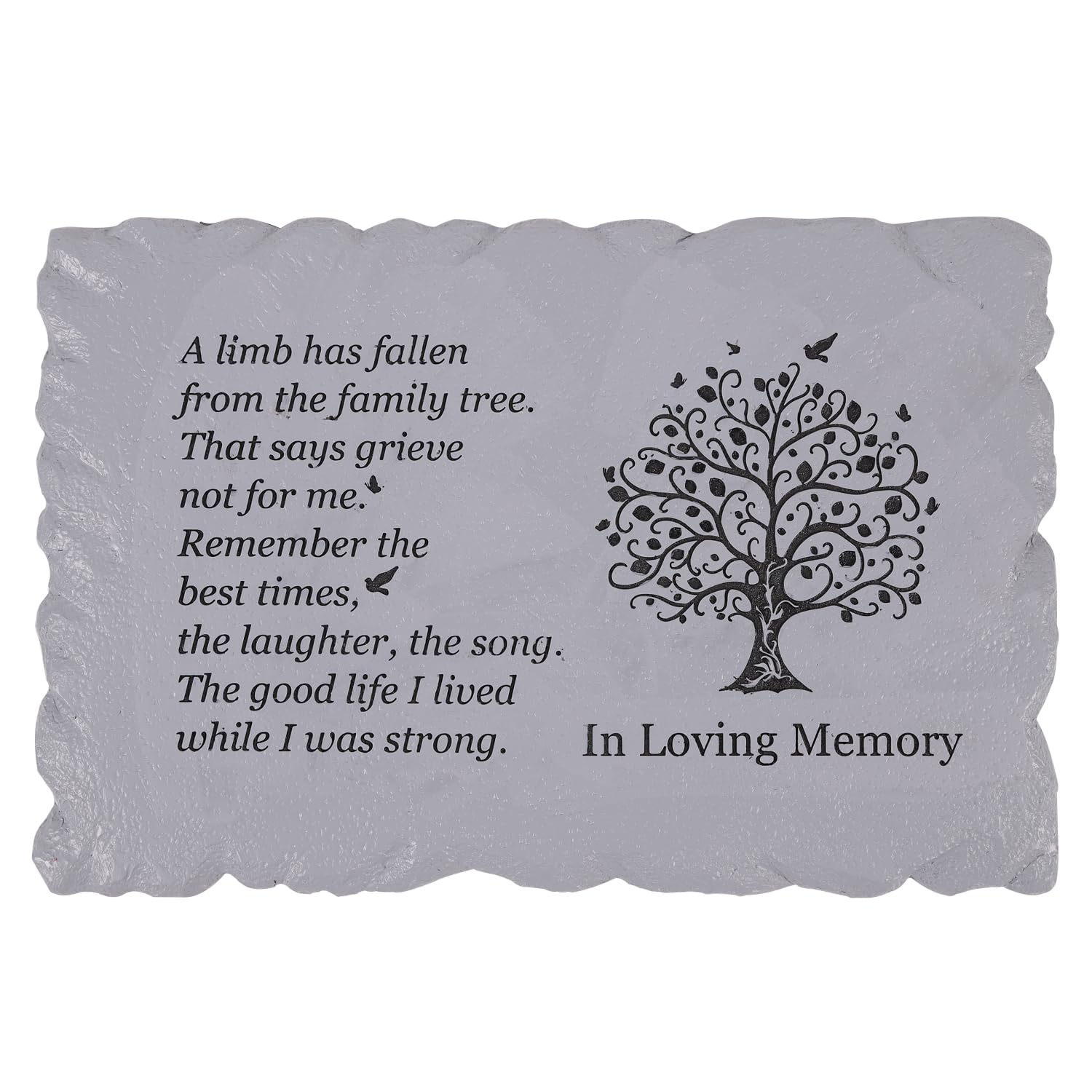 Youdear Memorials front view of grey Tree of Life stone showing detailed relief and calm tribute