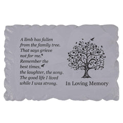 Youdear Memorials front view of grey Tree of Life stone showing detailed relief and calm tribute