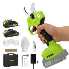 YOUGFIN pruner front view showing LED display and ergonomic grip for efficient cutting