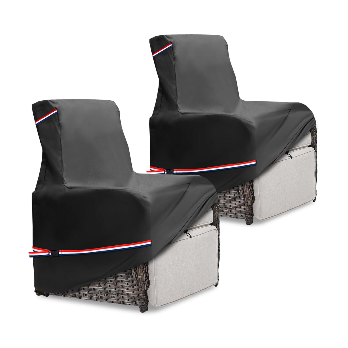 Youkaver front view of covered recliner protecting chair from rain and sun