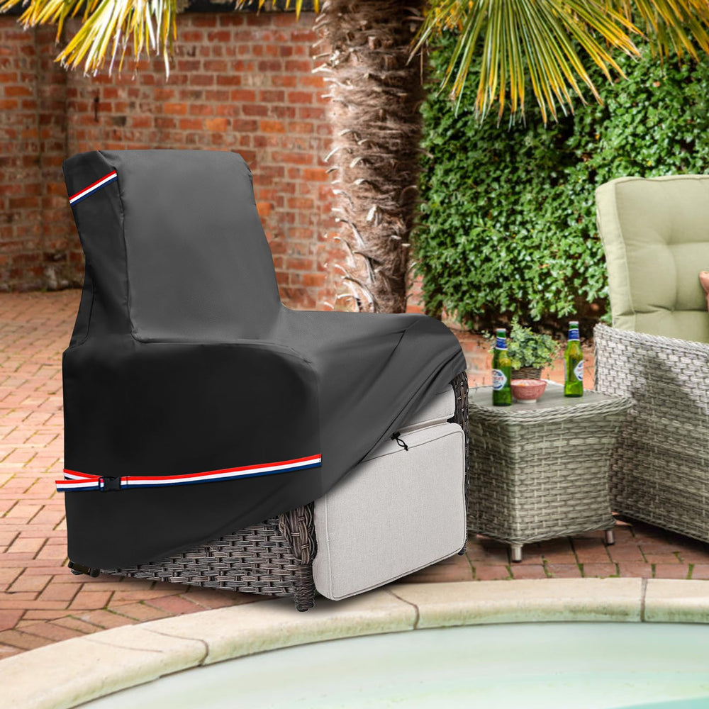 Youkaver covered recliners on patio demonstrating neat weather protection