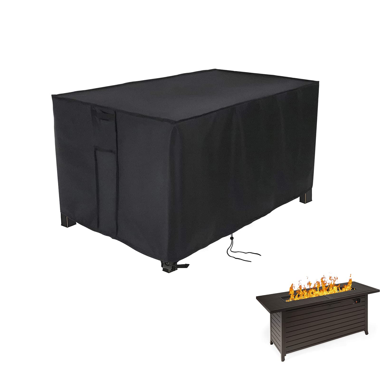 Youlvy front view of cover protecting fire pit, shows full fit and protection