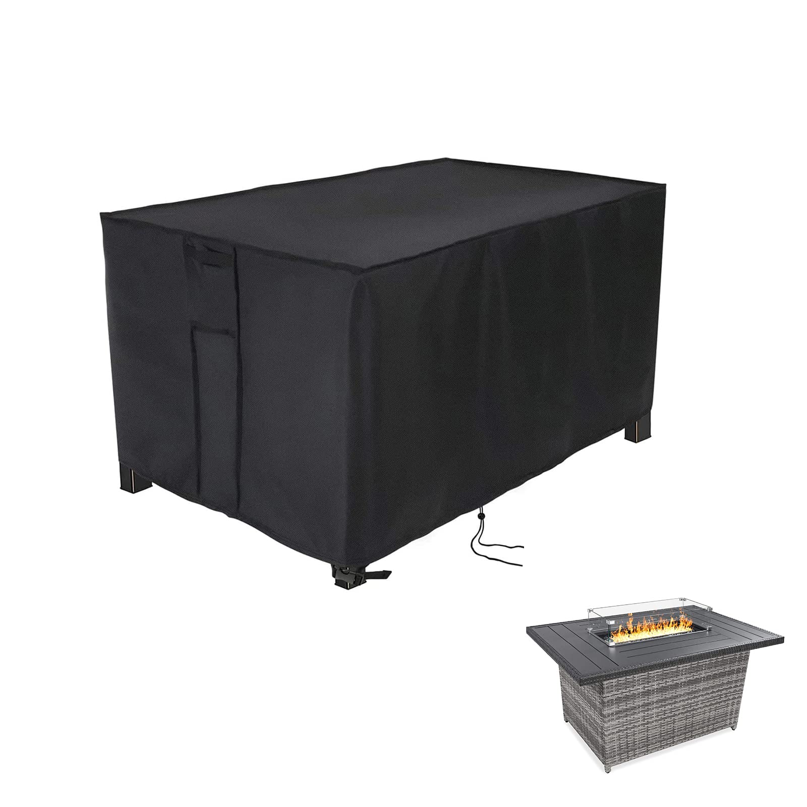 Youlvy cover front view protecting firepit, shows full coverage benefit