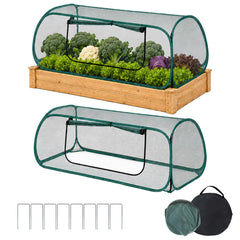 yourheey front view of pop up garden covers showing two cages and benefit of immediate protection