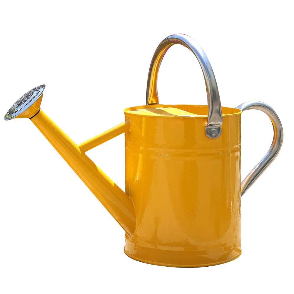 yourjoy front view yellow watering can showing full shape and handle for easy pouring