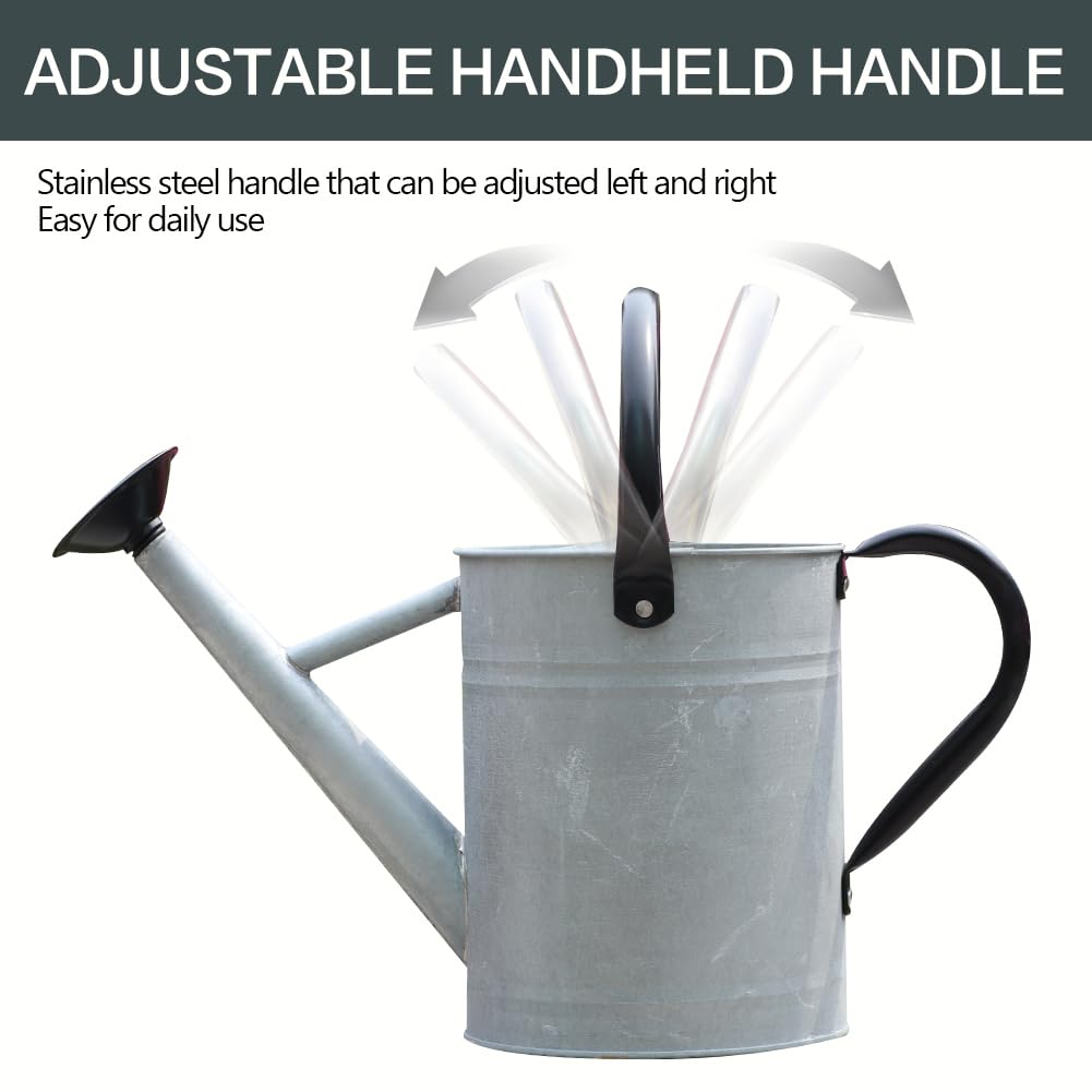 yourjoy metal watering can held in hand showing 1-gallon manageable size