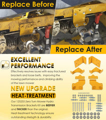 Yoursme brackets installed on mower transmission improving belt alignment and stability