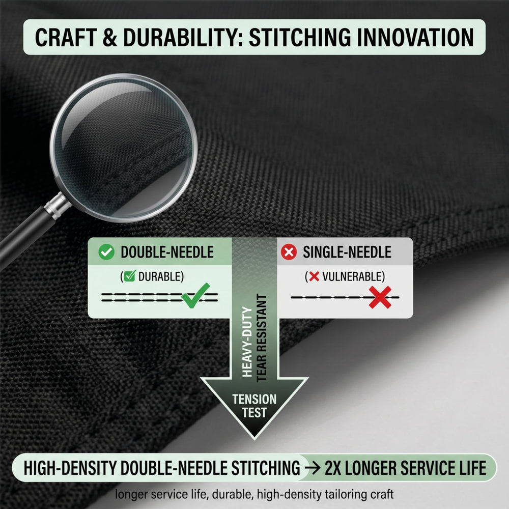 YOUSEEN detailed double-needle seam indicating durable long-lasting construction
