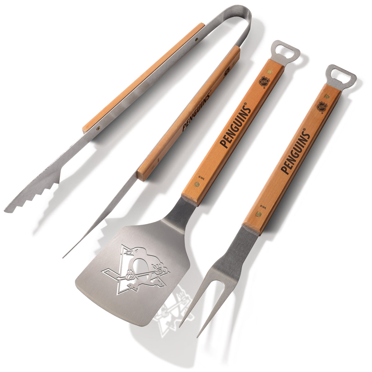 YouTheFan front view of three-piece Penguins BBQ set showing complete kit and branding