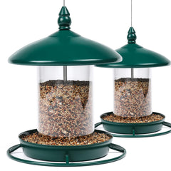 Youvip front view of two green hanging feeders showing capacity and color to attract birds