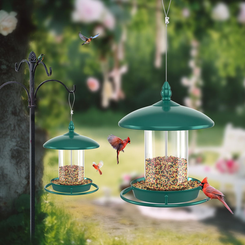 Youvip feeder hanging from a tree branch showing natural placement and bird safety