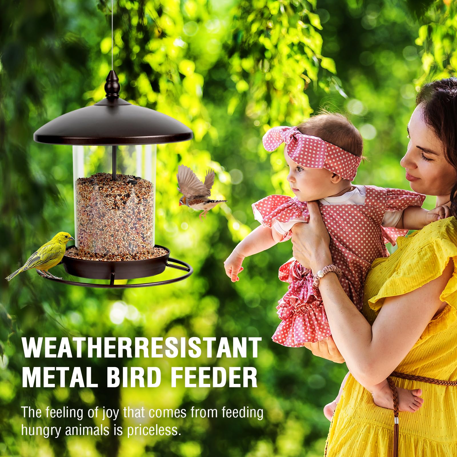 Youvip metal bird feeder base drainage holes preventing water buildup and soggy seed