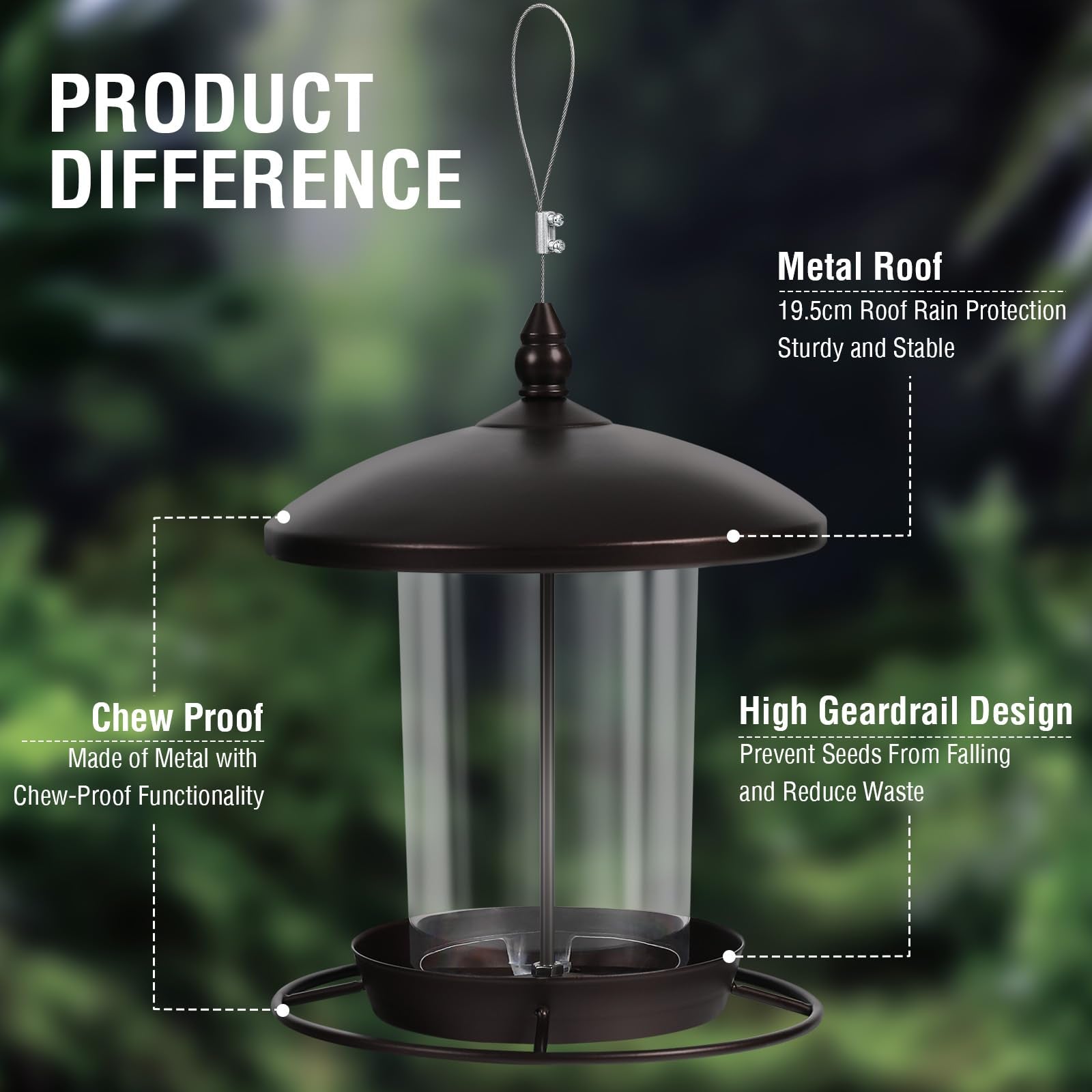 Youvip metal bird feeder roof detail demonstrating rain-shedding dome and durable finish