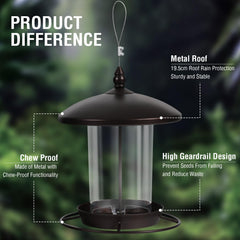 Youvip metal bird feeder roof detail demonstrating rain-shedding dome and durable finish