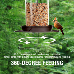 Youvip metal bird feeder seed chamber closeup highlighting 3.0 lb capacity and easy monitoring