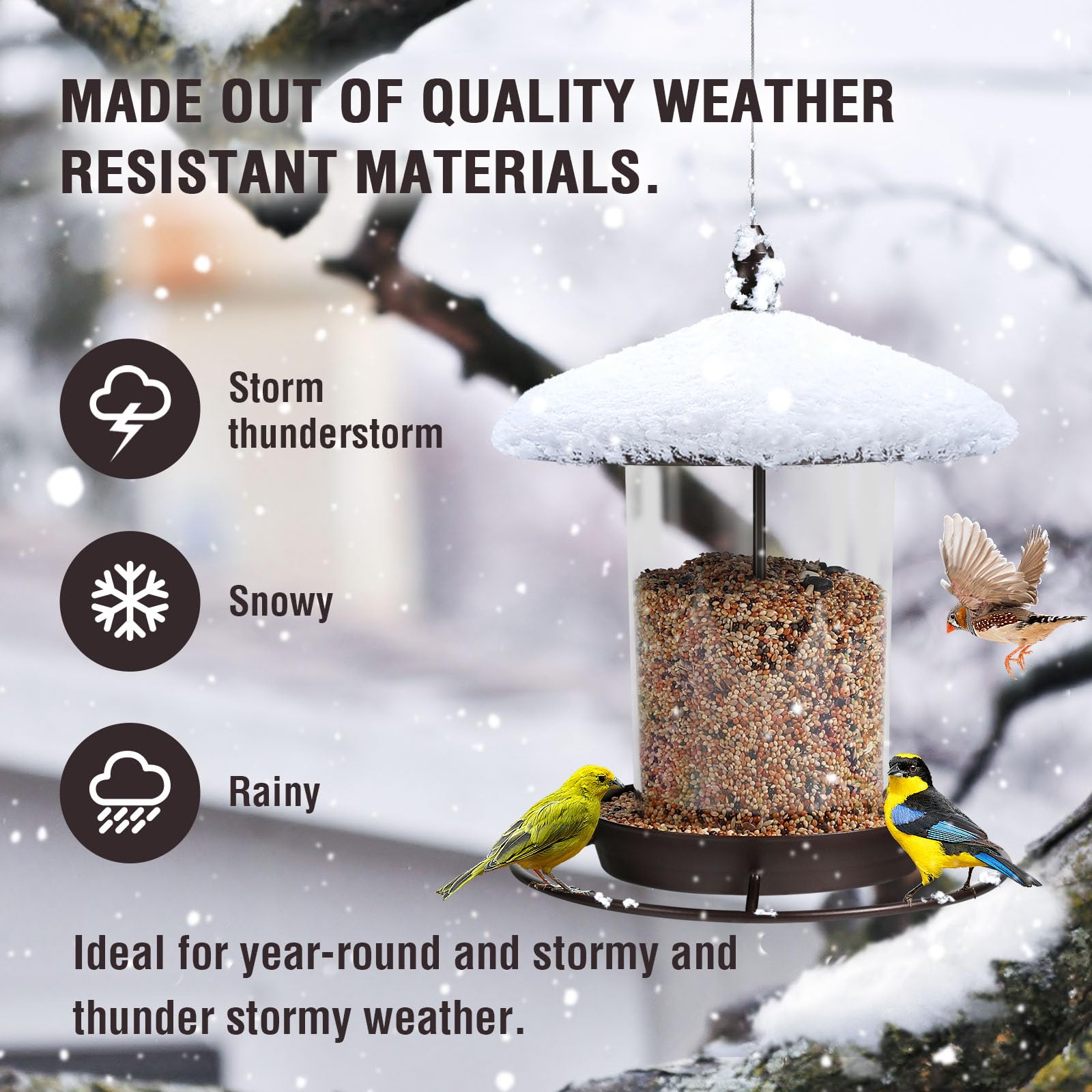 Youvip metal bird feeder top flip lid open for one-handed refilling convenience