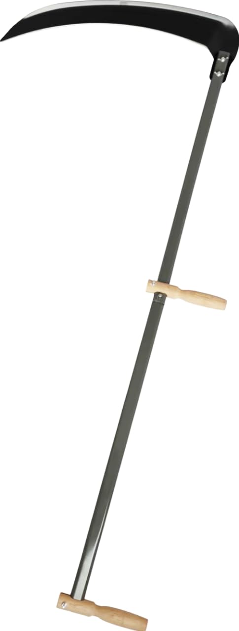 YOUWEIAN front view showing full scythe and 23.2-inch blade for precise cutting