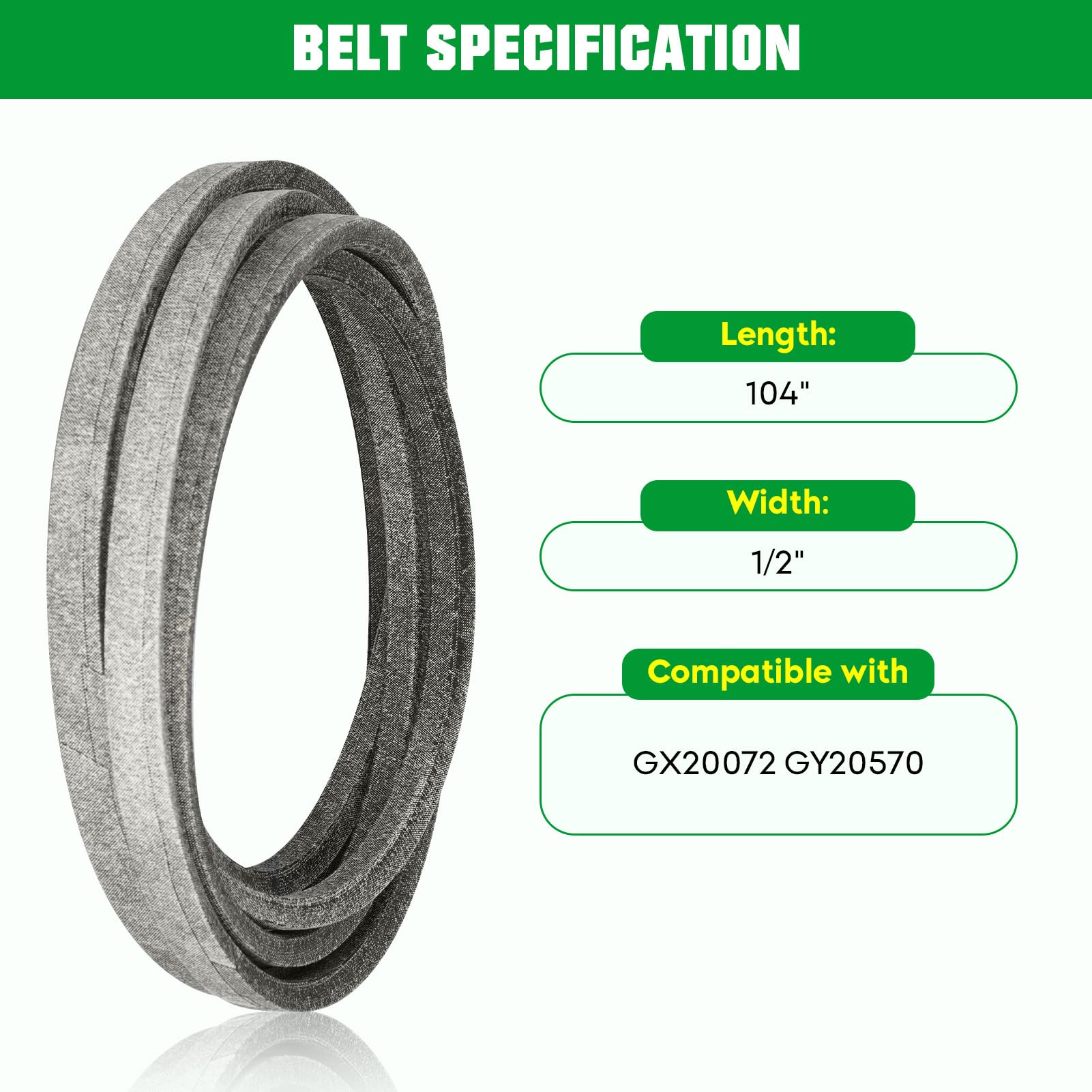 Youxmoto 104 inch deck belt flat to show exact length and fit