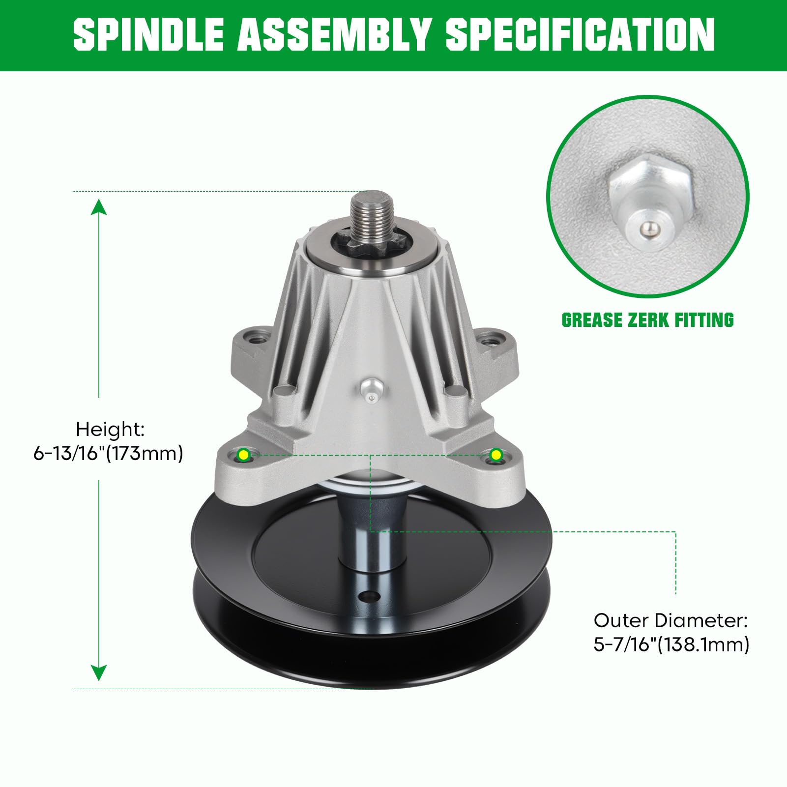 Youxmoto spindle assembly close-up showing robust housing and easy replacement benefit