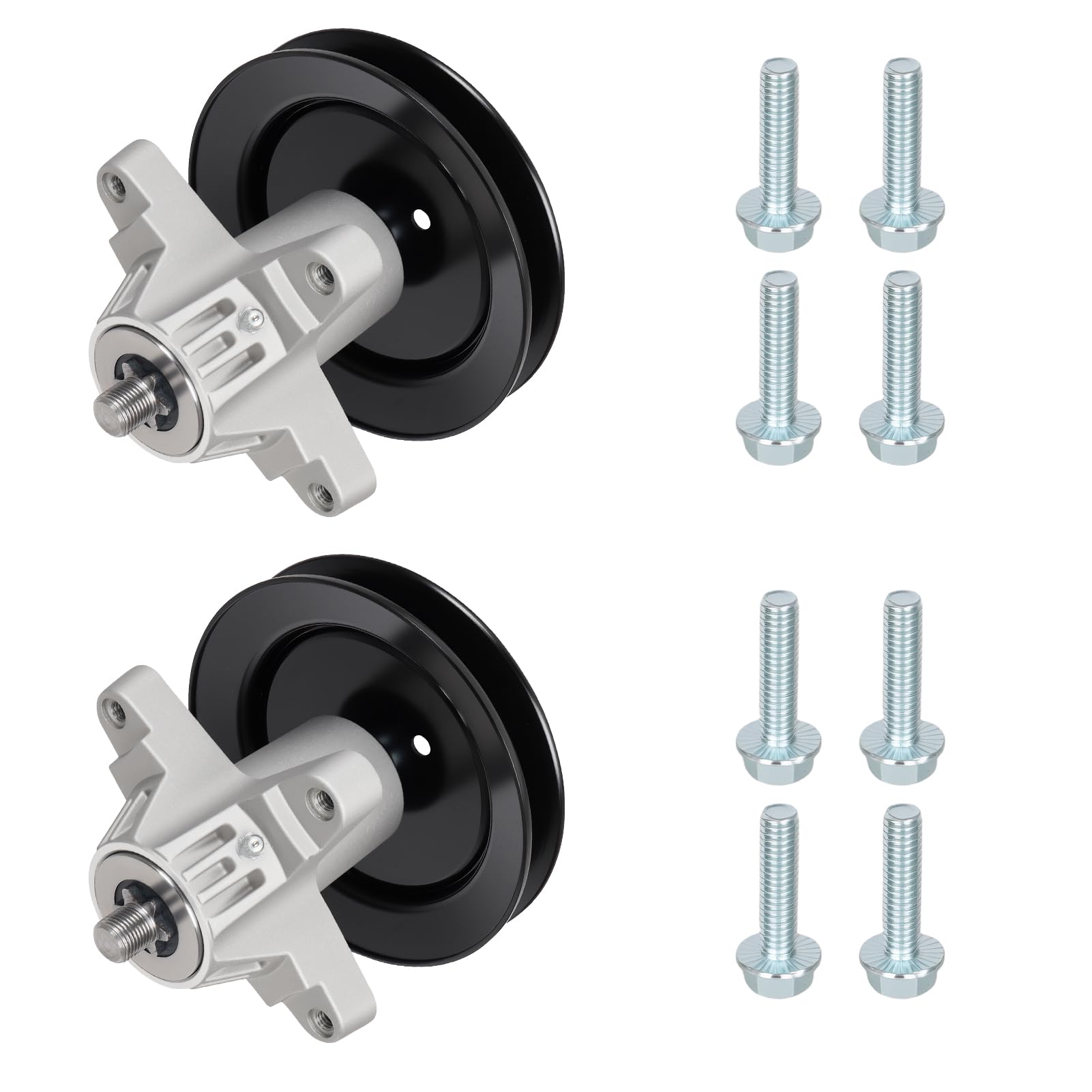 Youxmoto spindle front view showing housing and pulley for reliable deck drive