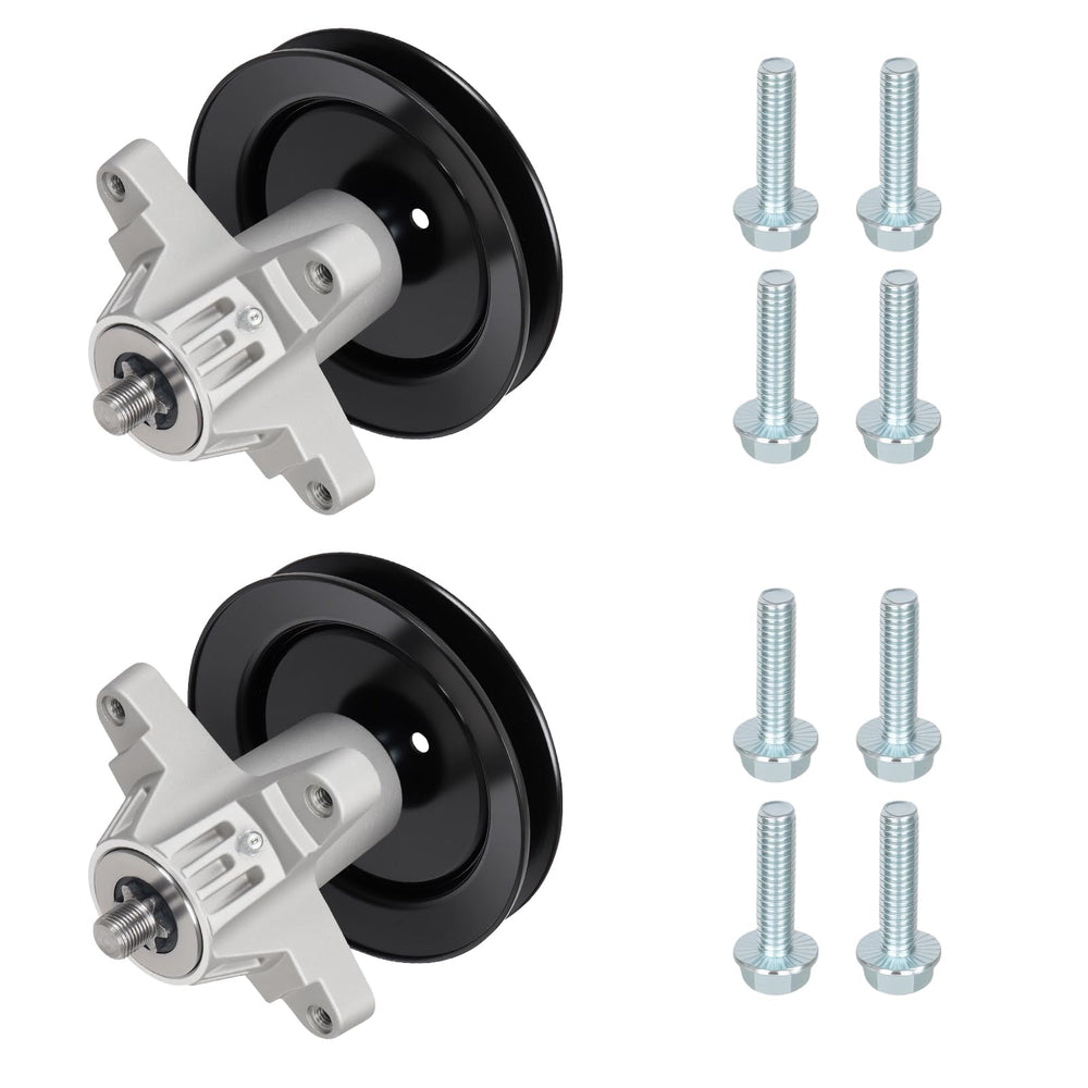 Youxmoto spindle front view showing housing and pulley for reliable deck drive