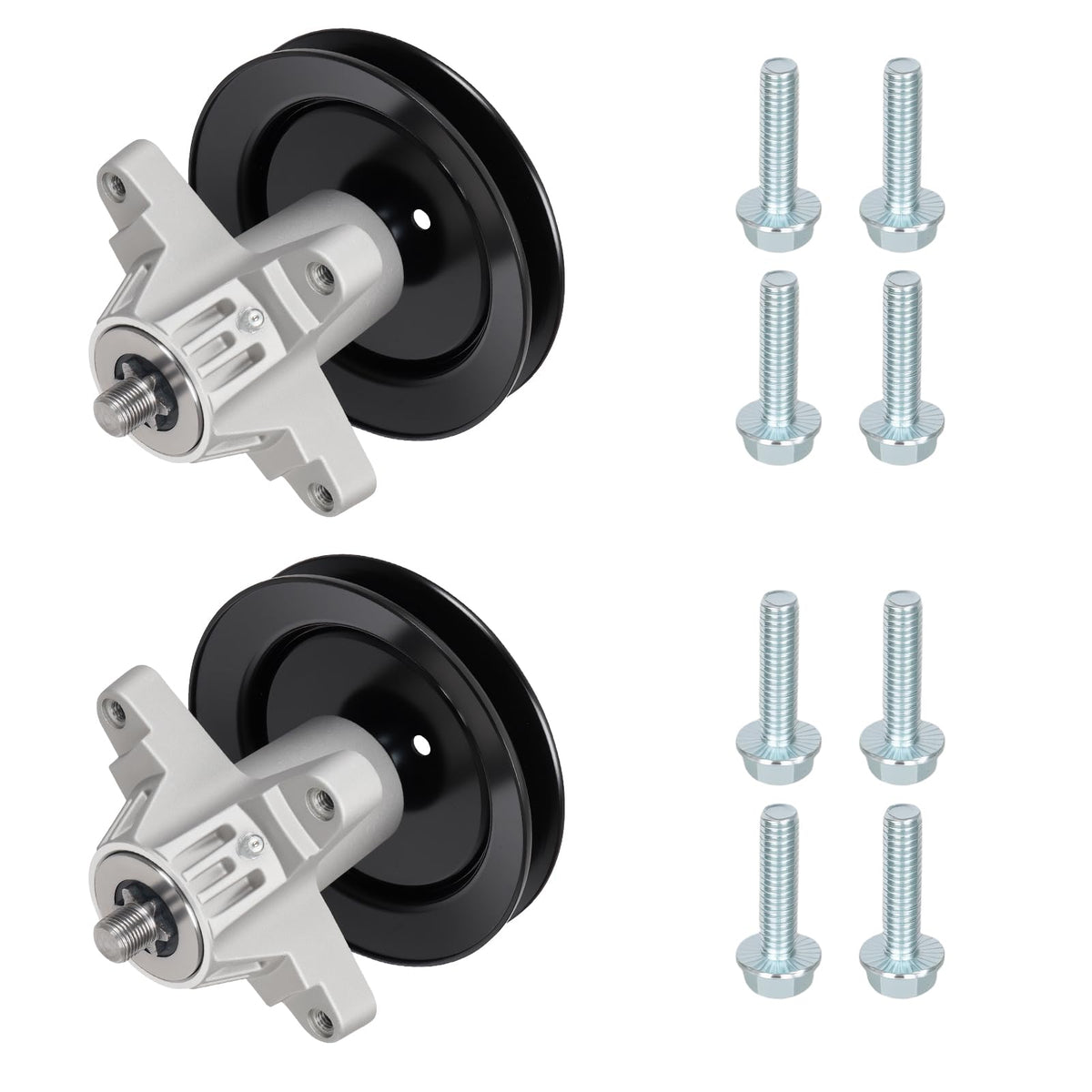Youxmoto spindle front view showing housing and pulley for reliable deck drive