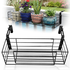 Youyole front view of railing planter holder showing sleek black design and tidy plant display