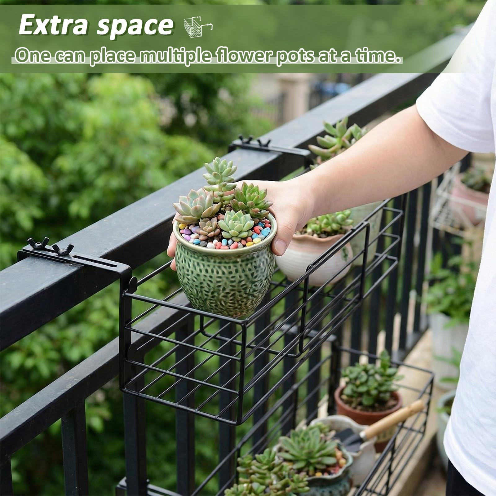 Youyole in-use on a balcony holding multiple pots to maximize small outdoor space