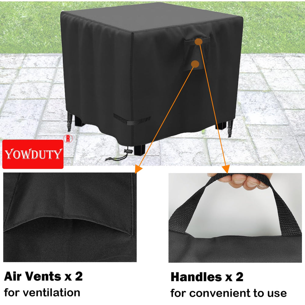 YOWDUTY covered fire table on patio lifestyle, protects outdoor furniture benefit