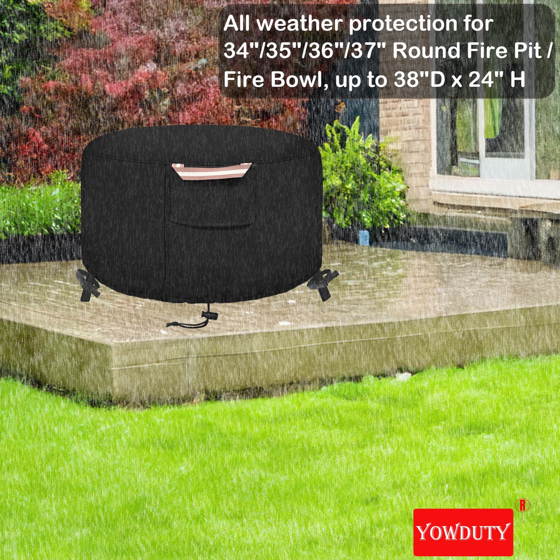 YOWDUTY cover beside tape measure illustrating 38 inch diameter fit