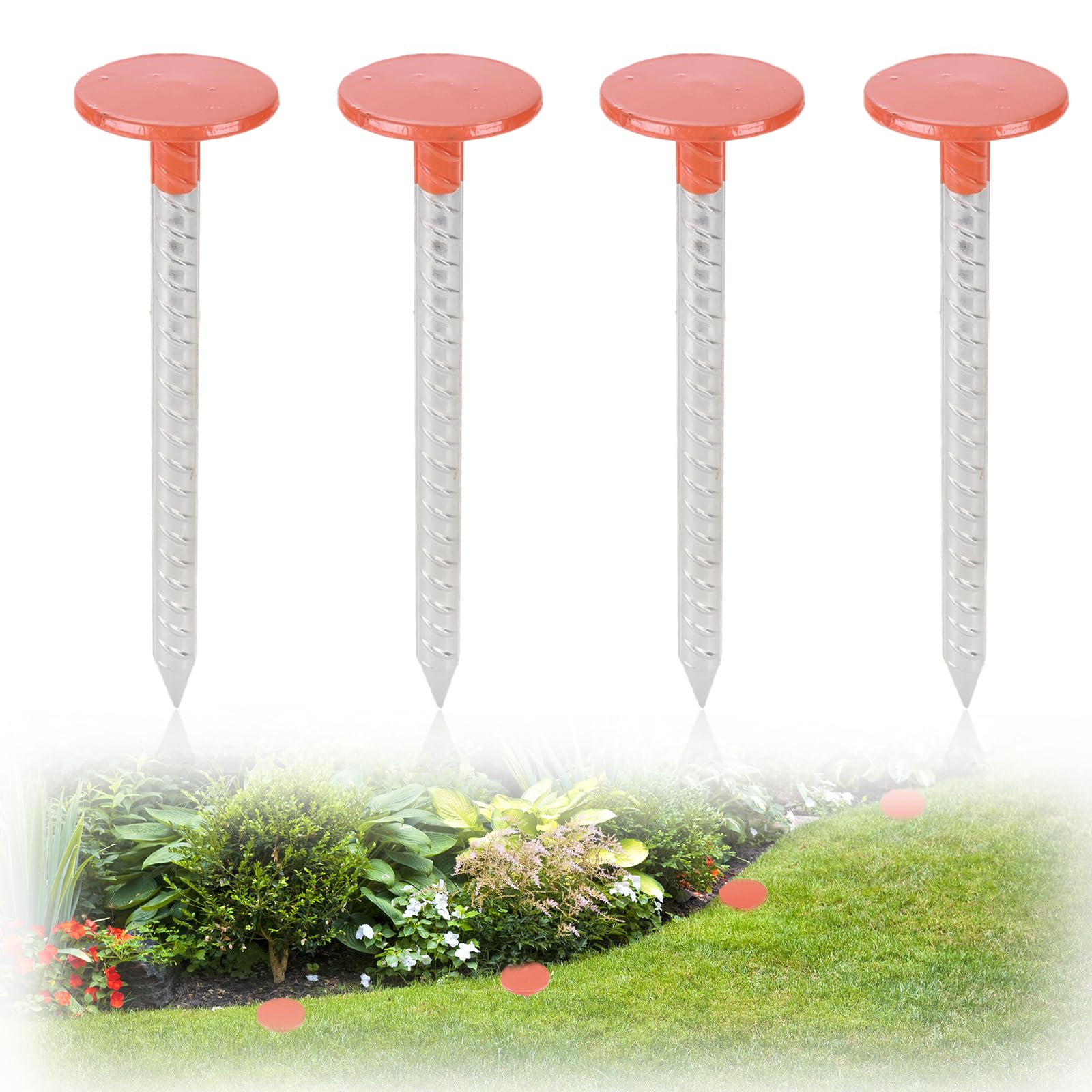Yowiiha front view of four 10-inch stakes showing orange heads for quick identification